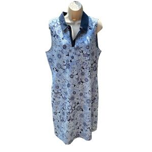 Talbots Women's Salmon Golf Tennis Polo Shirt Dress with Denim Collar Size L